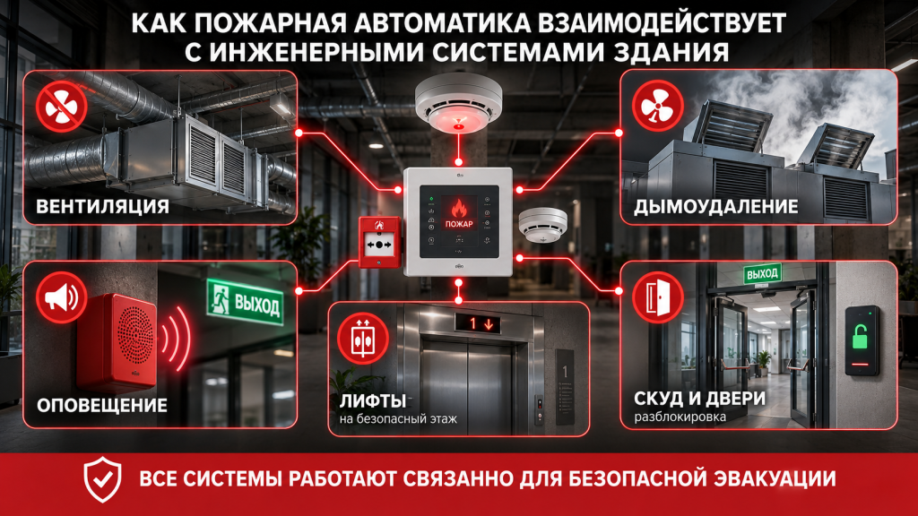 Как пожарная автоматика взаимодействует с инженерными системами здания